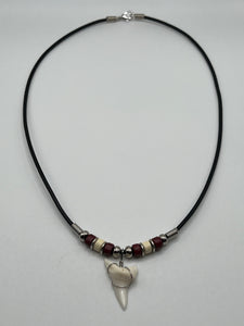 White Shark Tooth Necklace With 3 Bead Design Red and White