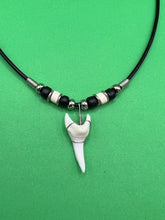Load image into Gallery viewer, White Shark Tooth Necklace With 3 Bead Design Black and White
