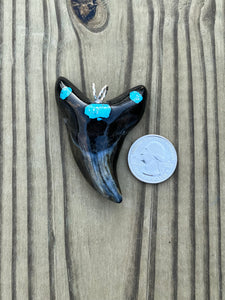 2 3/4 Inch Turquoise Gemstone Inlayed Benedini Shark Tooth Necklace