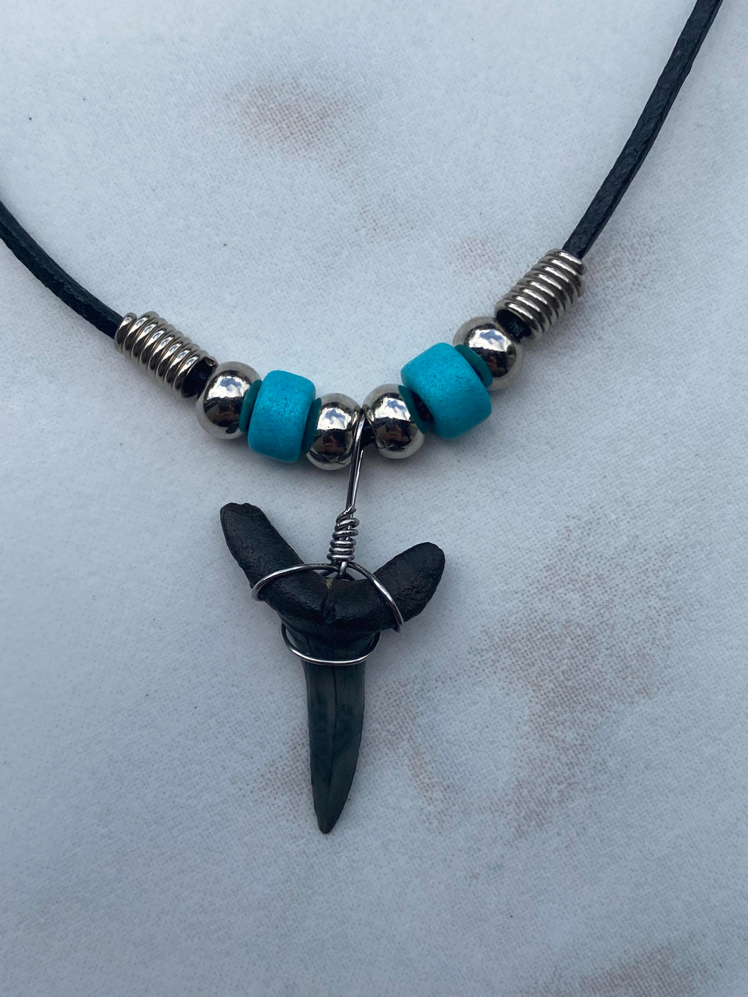 Sandshark Tooth Necklace With Turquoise Beads